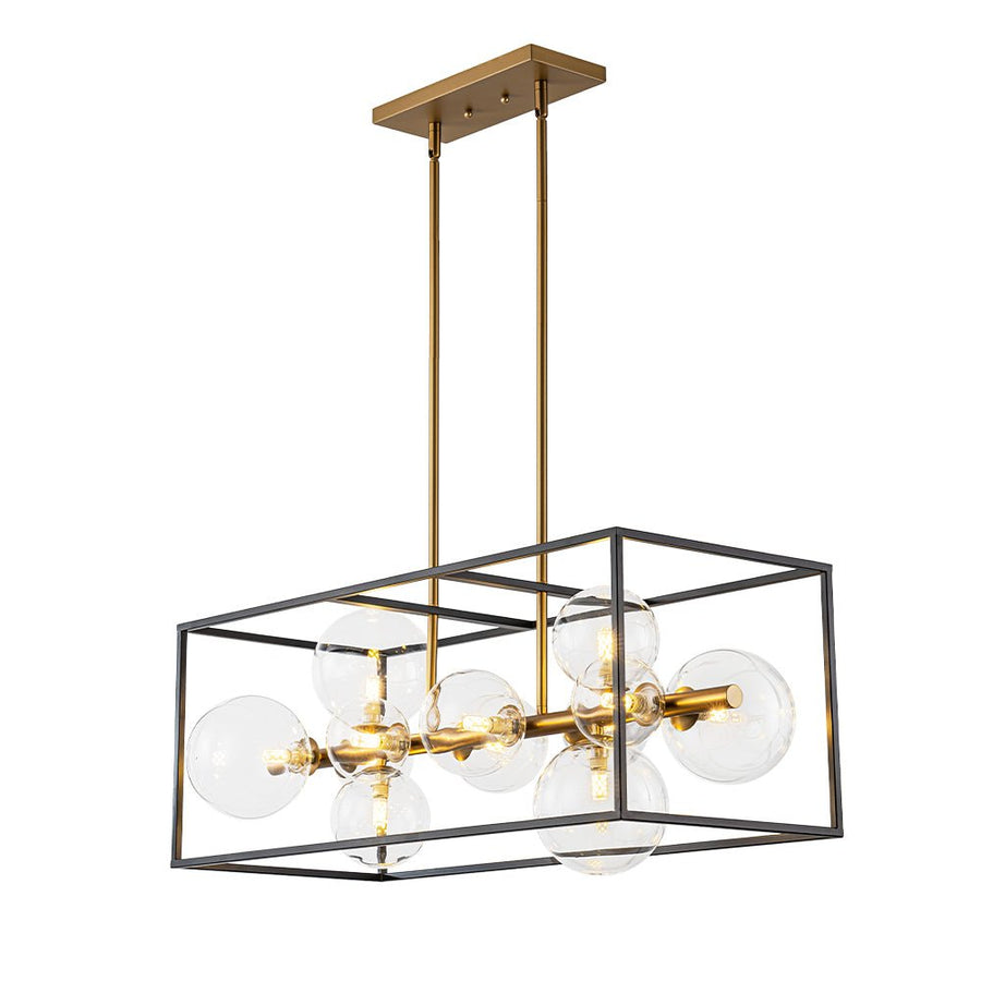 Chandelierias - Modern 12 - Light Clear Glass Rectangle Kitchen Island Chandelier - Chandeliers - Black & Gold - 