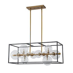 Chandelierias - Modern 12 - Light Clear Glass Rectangle Kitchen Island Chandelier - Chandeliers - Black & Gold - 