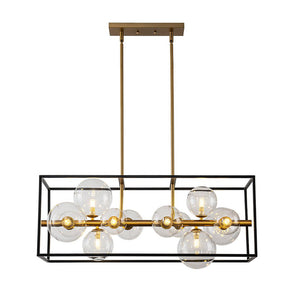 Chandelierias - Modern 12 - Light Clear Glass Rectangle Kitchen Island Chandelier - Chandeliers - Black & Gold - 