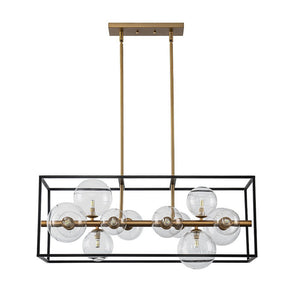 Chandelierias - Modern 12 - Light Clear Glass Rectangle Kitchen Island Chandelier - Chandeliers - Black & Gold - 