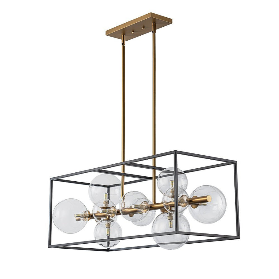 Chandelierias - Modern 12 - Light Clear Glass Rectangle Kitchen Island Chandelier - Chandeliers - Black & Gold - 