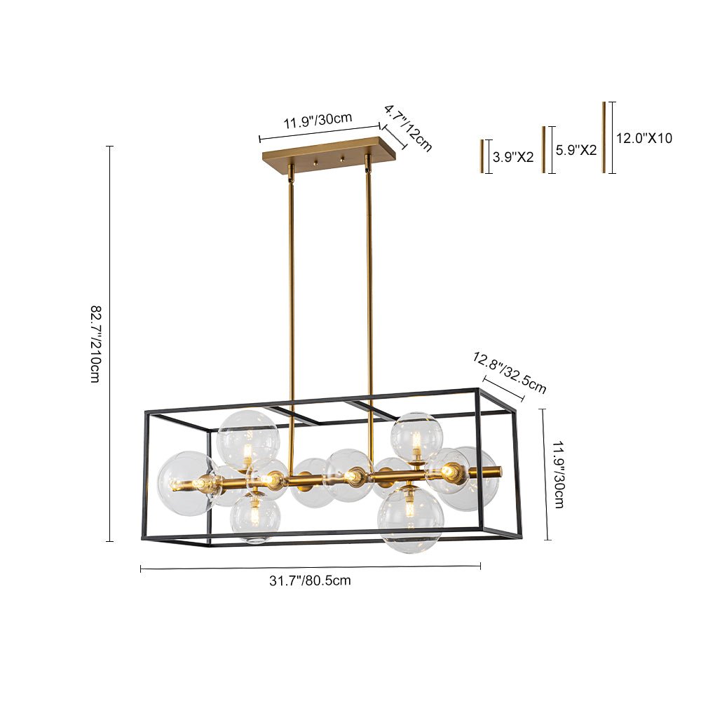 Modern 12-Light Clear Glass Rectangle Kitchen Island Chandelier ...