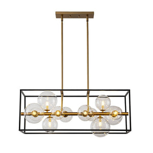 Chandelierias - Modern 12 - Light Clear Glass Rectangle Kitchen Island Chandelier - Chandeliers - Black & Gold - 