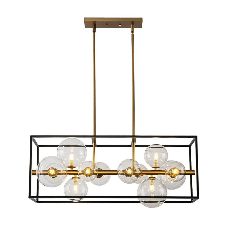 Chandelierias - Modern 12 - Light Clear Glass Rectangle Kitchen Island Chandelier - Chandeliers - Black & Gold - 