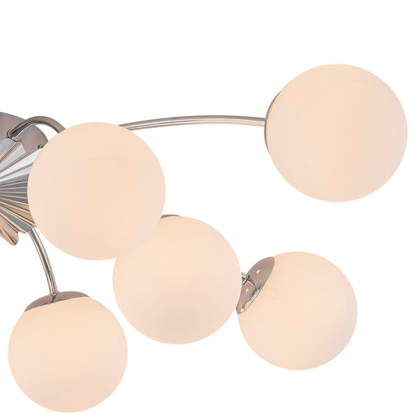 Chandelierias-Modern 12-Light Opal Glass Globe Semi-Flush Mount-Semi Flush-Chrome-12 Bulbs