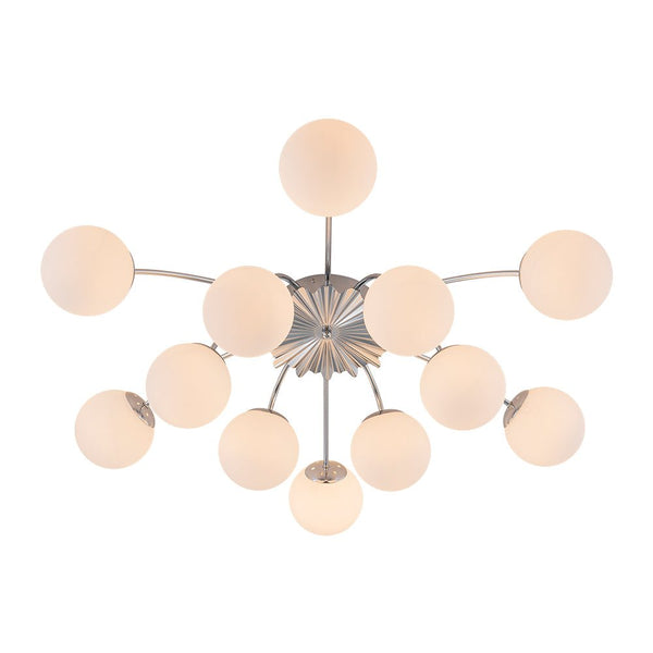 Chandelierias-Modern 12-Light Opal Glass Globe Semi-Flush Mount-Semi Flush-Chrome-12 Bulbs