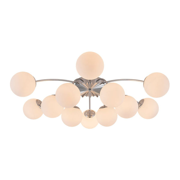 Chandelierias-Modern 12-Light Opal Glass Globe Semi-Flush Mount-Semi Flush-Chrome-12 Bulbs