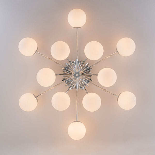 Chandelierias-Modern 12-Light Opal Glass Globe Semi-Flush Mount-Semi Flush-Chrome-12 Bulbs