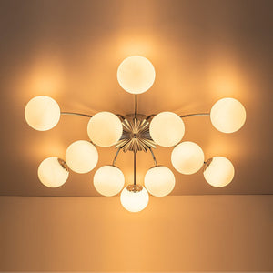 Chandelierias - Modern 12 - Light Opal Glass Globe Semi - Flush Mount - Semi Flush - Chrome (Back - order) - 12 Bulbs