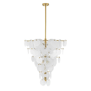 Chandelierias - Modern 12 - Light White Strie Glass Cone - Shape Tiered Chandelier - Chandeliers - Brass - 