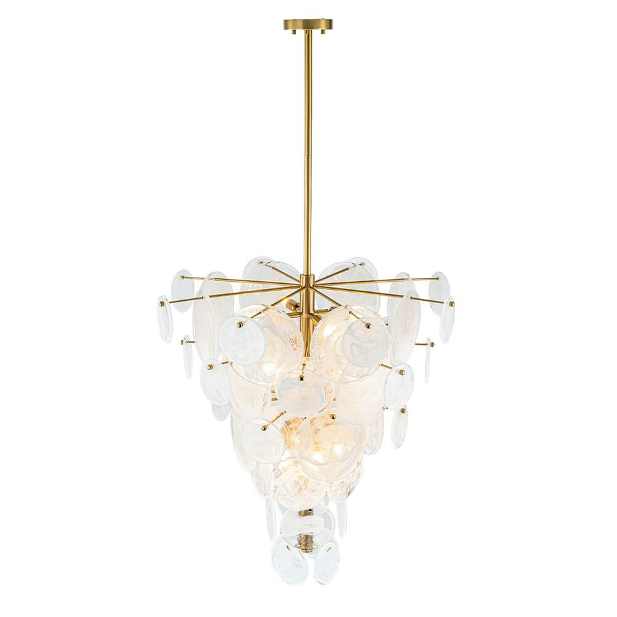 Chandelierias - Modern 12 - Light White Strie Glass Cone - Shape Tiered Chandelier - Chandeliers - Brass - 