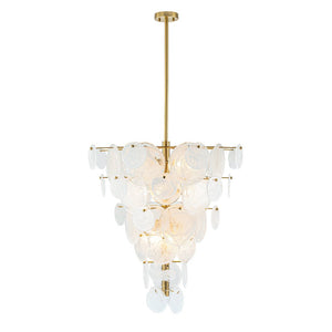 Chandelierias - Modern 12 - Light White Strie Glass Cone - Shape Tiered Chandelier - Chandeliers - Brass - 