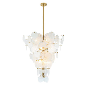 Chandelierias - Modern 12 - Light White Strie Glass Cone - Shape Tiered Chandelier - Chandeliers - Brass - 