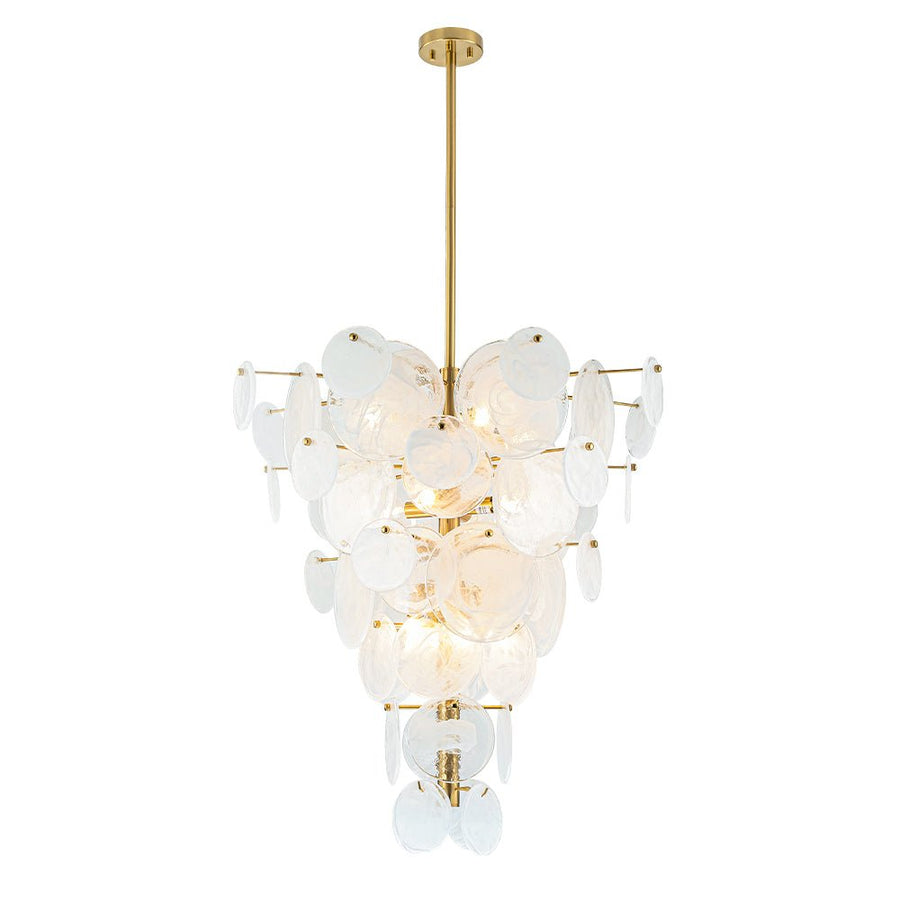 Chandelierias - Modern 12 - Light White Strie Glass Cone - Shape Tiered Chandelier - Chandeliers - Brass - 