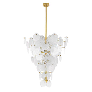 Chandelierias - Modern 12 - Light White Strie Glass Cone - Shape Tiered Chandelier - Chandeliers - Brass - 