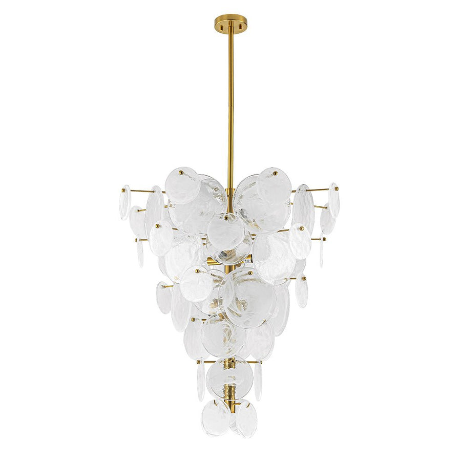 Chandelierias - Modern 12 - Light White Strie Glass Cone - Shape Tiered Chandelier - Chandeliers - Brass - 