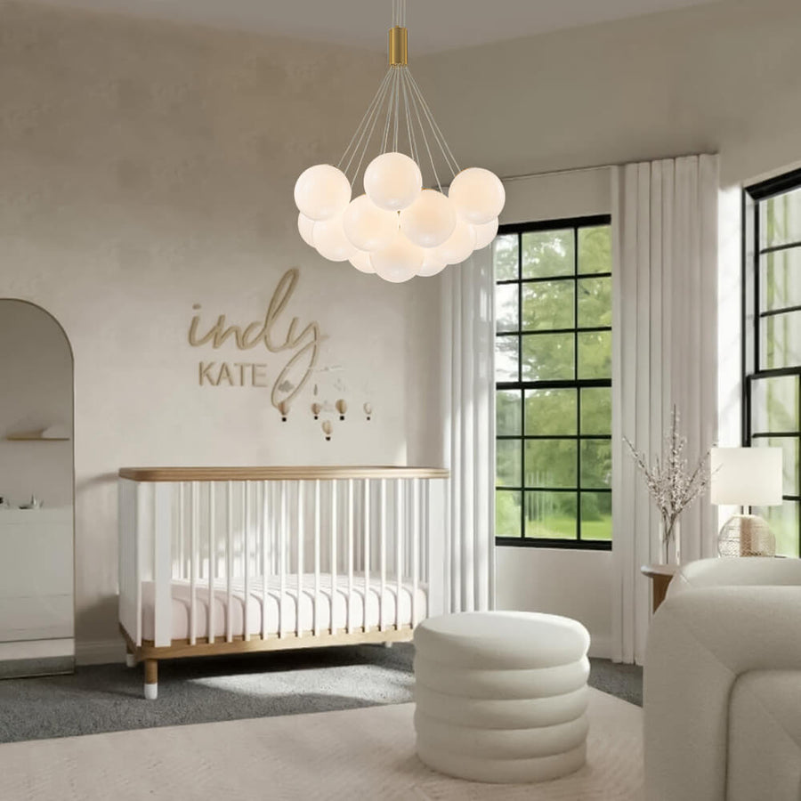 Chandelierias - Modern 13 - Light Cluster Opaline Glass Bubble Chandelier - Chandelier - Brushed Brass - 13 Bulbs