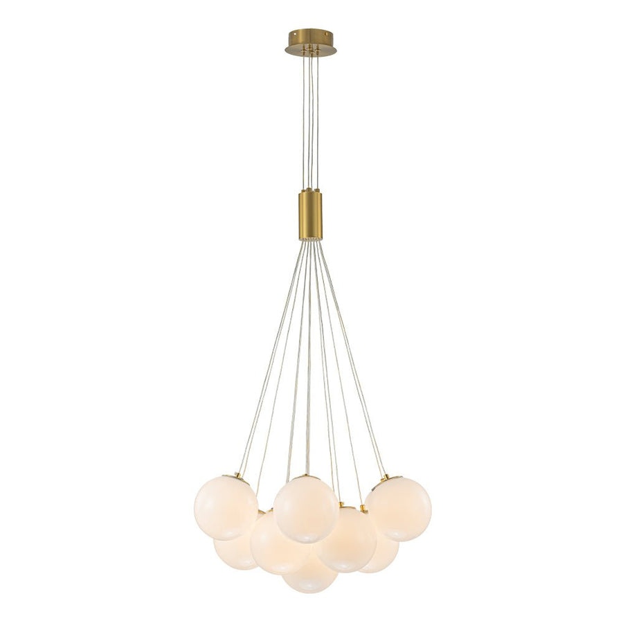 Chandelierias - Modern 13 - Light Cluster Opaline Glass Bubble Chandelier - Chandelier - Brushed Brass - 13 Bulbs