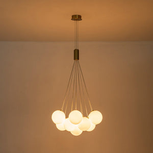 Chandelierias - Modern 13 - Light Cluster Opaline Glass Bubble Chandelier - Chandelier - Brushed Brass - 13 Bulbs