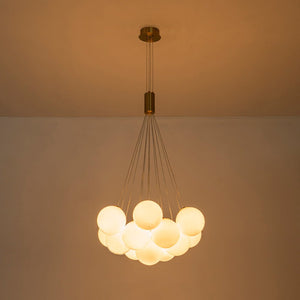 Chandelierias - Modern 13 - Light Cluster Opaline Glass Bubble Chandelier - Chandelier - Brushed Brass - 13 Bulbs