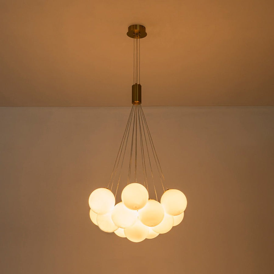 Chandelierias - Modern 13 - Light Cluster Opaline Glass Bubble Chandelier - Chandelier - Brushed Brass - 13 Bulbs