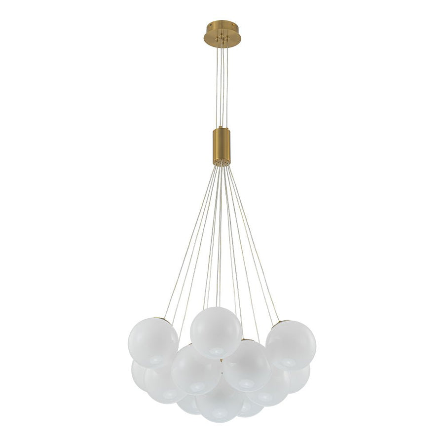 Chandelierias - Modern 13 - Light Cluster Opaline Glass Bubble Chandelier - Chandelier - Brushed Brass - 13 Bulbs