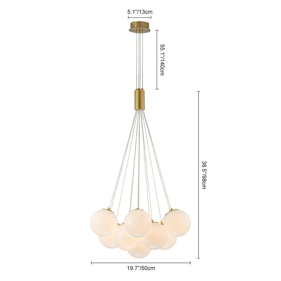 Chandelierias - Modern 13 - Light Cluster Opaline Glass Bubble Chandelier - Chandelier - Brushed Brass - 13 Bulbs