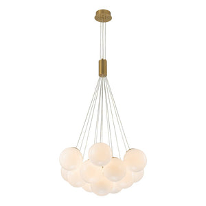 Chandelierias - Modern 13 - Light Cluster Opaline Glass Bubble Chandelier - Chandelier - Brushed Brass - 13 Bulbs