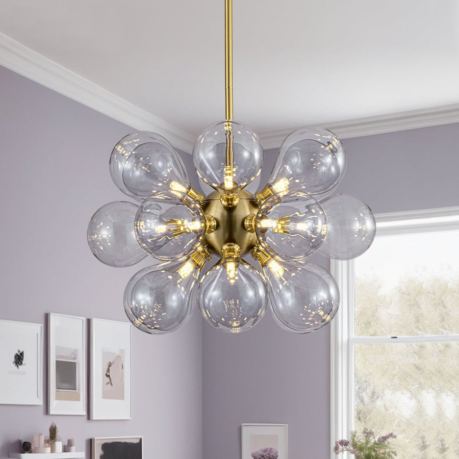 Chandelierias - Modern 18 - Light Hand Blown Glass Cluster Chandelier - Chandelier - Smoke Gray Bubbles - 