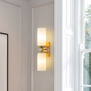 Chandelierias - Modern 2 - Light Cylinder Opal White Glass Wall Sconce - Chandeliers - Brushed Gold - 