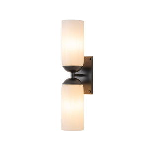 Chandelierias - Modern 2 - Light Cylinder Opal White Glass Wall Sconce - Chandeliers - Matte Black - 