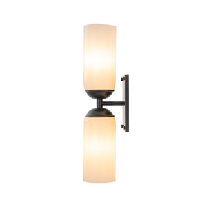 Chandelierias - Modern 2 - Light Cylinder Opal White Glass Wall Sconce - Chandeliers - Matte Black - 