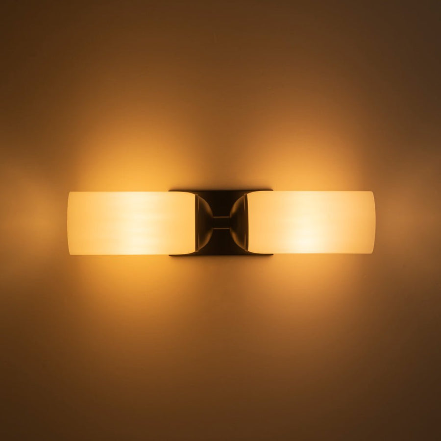 Chandelierias - Modern 2 - Light Cylinder Opal White Glass Wall Sconce - Chandeliers - Matte Black - 