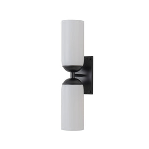 Chandelierias - Modern 2 - Light Cylinder Opal White Glass Wall Sconce - Chandeliers - Matte Black - 