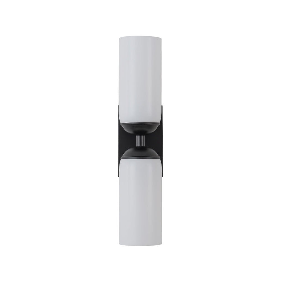 Chandelierias - Modern 2 - Light Cylinder Opal White Glass Wall Sconce - Chandeliers - Matte Black - 