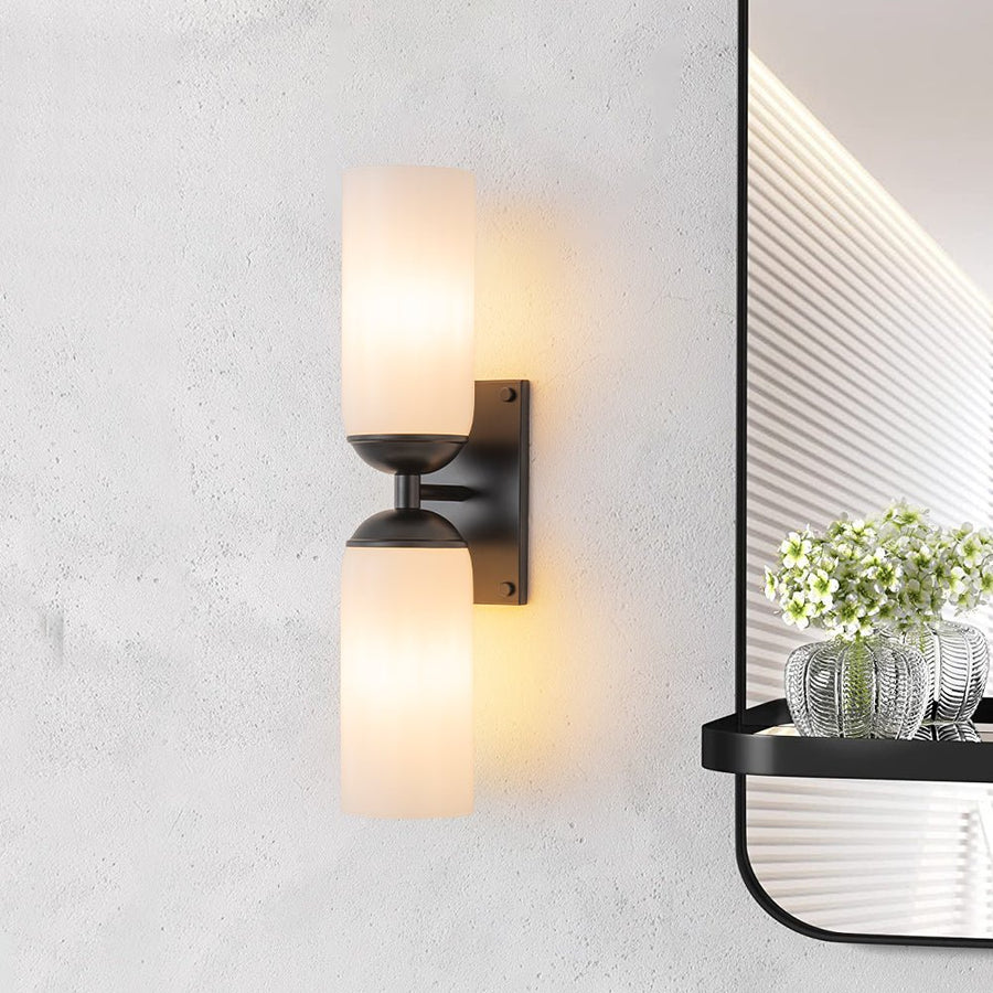 Chandelierias - Modern 2 - Light Cylinder Opal White Glass Wall Sconce - Chandeliers - Matte Black - 