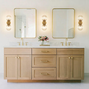 Chandelierias - Modern 2 - Light Dewdrop Ribbed Glass Bathroom Vanity Light - Wall Light - Brass - 