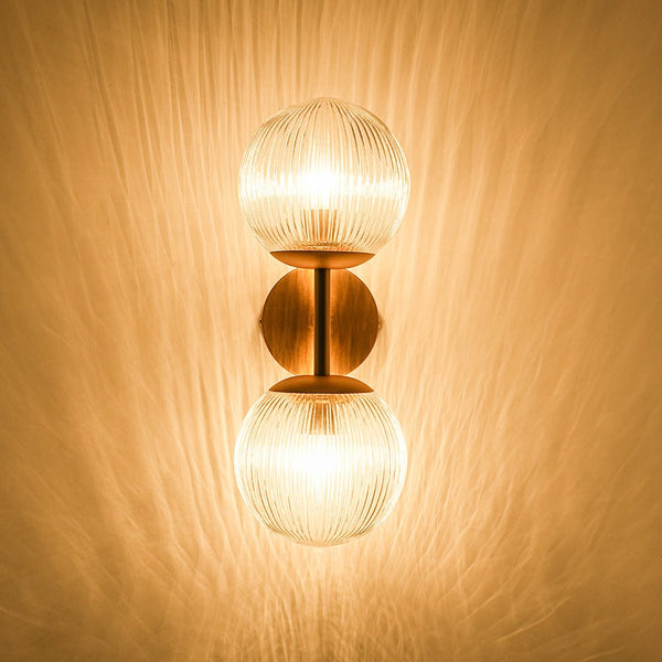 Chandelierias - Modern 2 - Light Dewdrop Ribbed Glass Bathroom Vanity Light - Wall Light - Brass - 