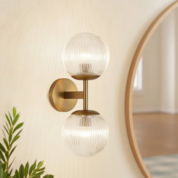 Chandelierias - Modern 2 - Light Dewdrop Ribbed Glass Bathroom Vanity Light - Wall Light - Brass - 