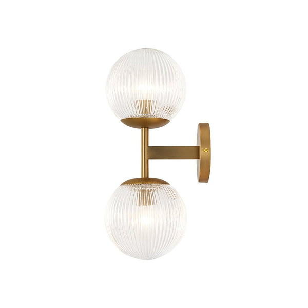 Chandelierias - Modern 2 - Light Dewdrop Ribbed Glass Bathroom Vanity Light - Wall Light - Brass - 