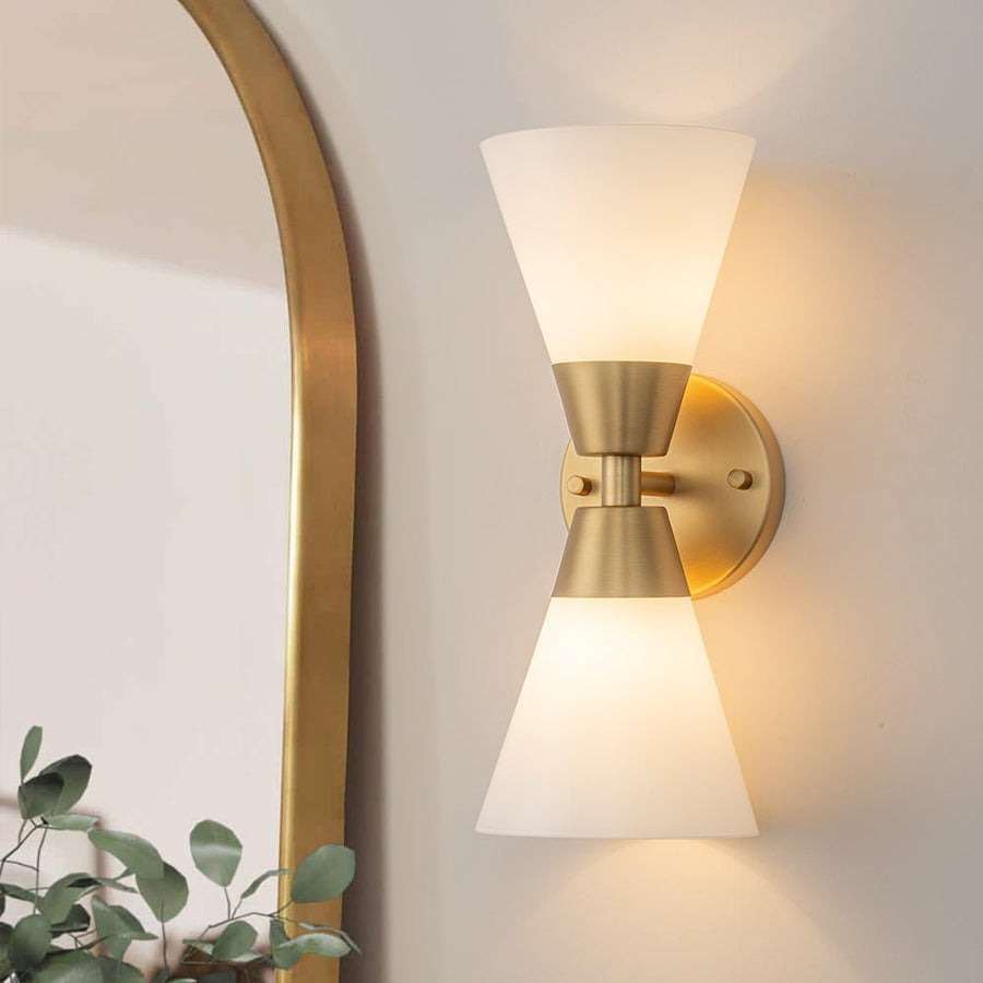 Chandelierias - Modern 2 - Light Double Cone Opal Glass Wall Sconce - Wall Light - Gold - 