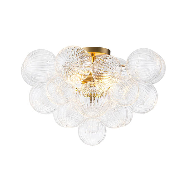Chandelierias - Modern 2 - Light Ribbed Glass Cluster Dreamy Bubble Semi - flush Mount - Semi Flush - Brass - 