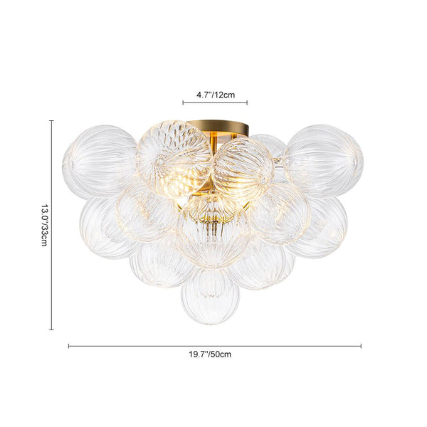 Chandelierias - Modern 2 - Light Ribbed Glass Cluster Dreamy Bubble Semi - flush Mount - Semi Flush - Brass - 