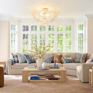 Chandelierias - Modern 2 - Light Ribbed Glass Cluster Dreamy Bubble Semi - flush Mount - Semi Flush - Brass - 