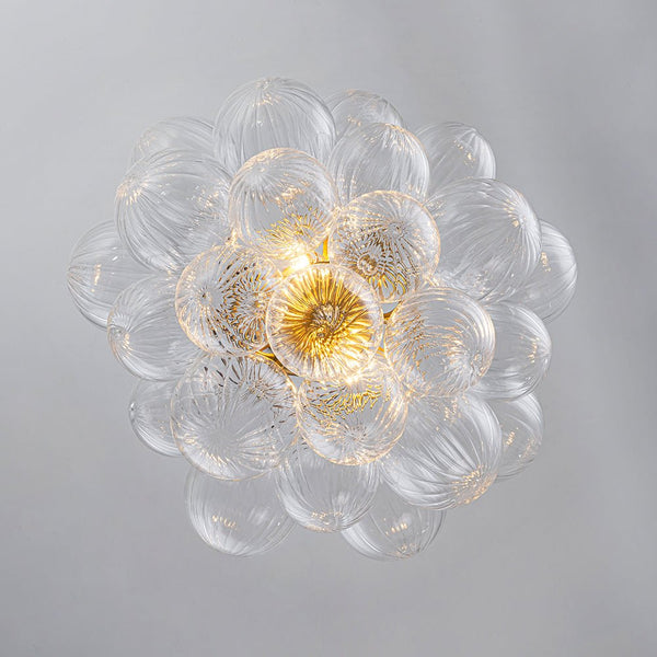 Chandelierias - Modern 2 - Light Ribbed Glass Cluster Dreamy Bubble Semi - flush Mount - Semi Flush - Brass - 