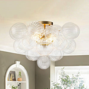 Chandelierias - Modern 2 - Light Ribbed Glass Cluster Dreamy Bubble Semi - flush Mount - Semi Flush - Brass - 