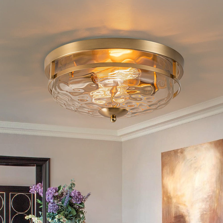 Chandelierias - Modern 2 - Light Rippled Glass Flush Mount Ceiling Light - Flush Mount - Gold - 