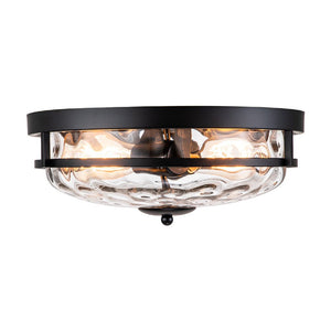 Chandelierias-Modern 2-Light Rippled Glass Flush Mount-Flush Mount-Matte Black (Back-order & Arrive in 3-4 Weeks)-