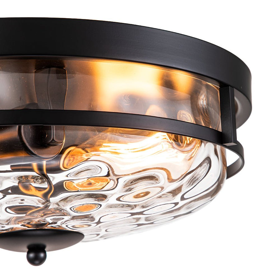 Chandelierias-Modern 2-Light Rippled Glass Flush Mount-Flush Mount-Matte Black (Back-order & Arrive in 3-4 Weeks)-