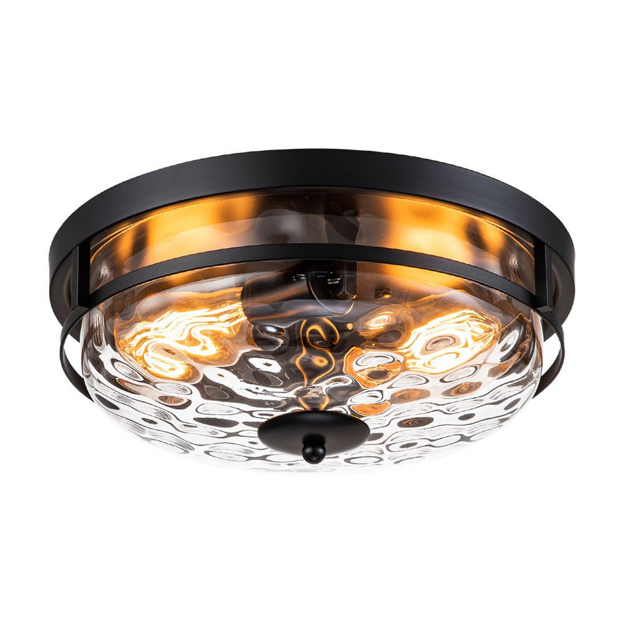 Chandelierias-Modern 2-Light Rippled Glass Flush Mount-Flush Mount-Matte Black (Back-order & Arrive in 3-4 Weeks)-